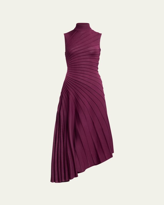 Sleeveless High-Neck Sculpted Midi Dress
